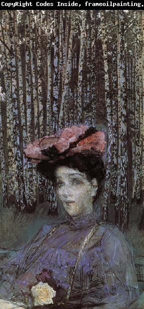 Mikhail Vrubel Portrait of Nadezhda zabela-Vrubel on the edge of a Birch Grove